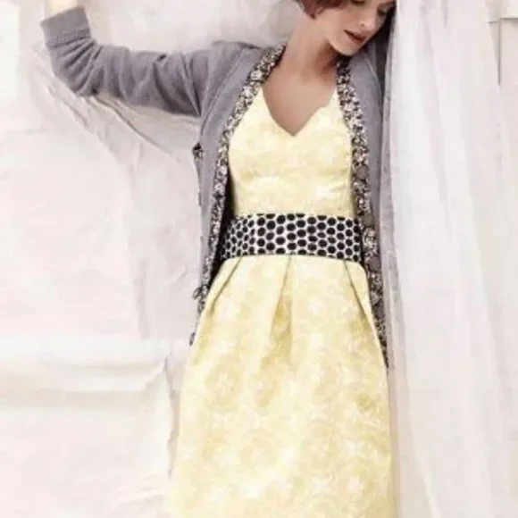 Anthropologie Moulinette Soeurs Longing for Yellow Sleeveless Brocade Dress 2 - Picture 2 of 9